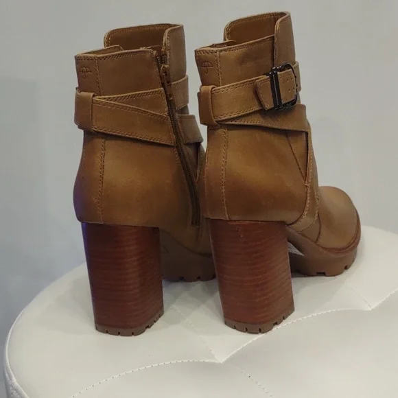 Lyra Naturalizer women's high heels boots TAN buckle water repellent 9 1/2 new - Picture 5 of 8